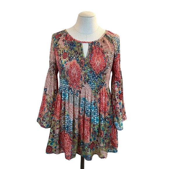 Spense Floral Smocked Pleated Peasant Top - Picture 8 of 8